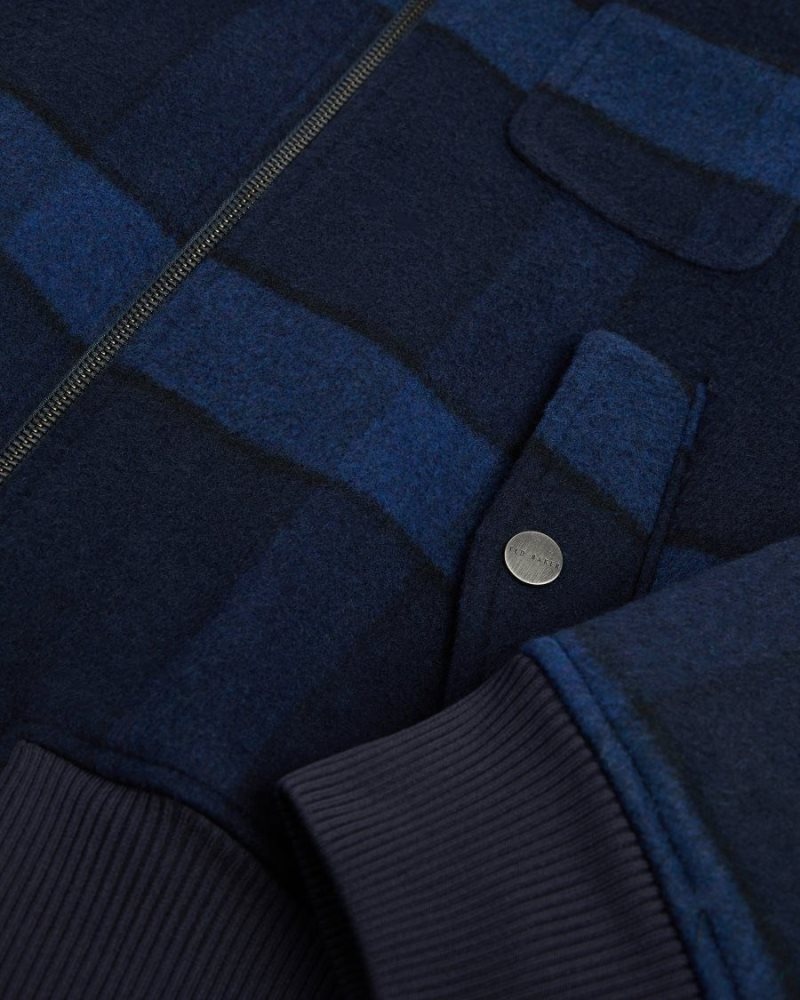 Dark Blue Ted Baker Leinora Relaxed Fit Check Harrington Jacket Coats & Jackets | TYPZEKW-20