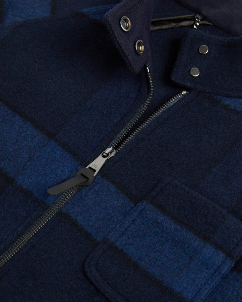 Dark Blue Ted Baker Leinora Relaxed Fit Check Harrington Jacket Coats & Jackets | TYPZEKW-20