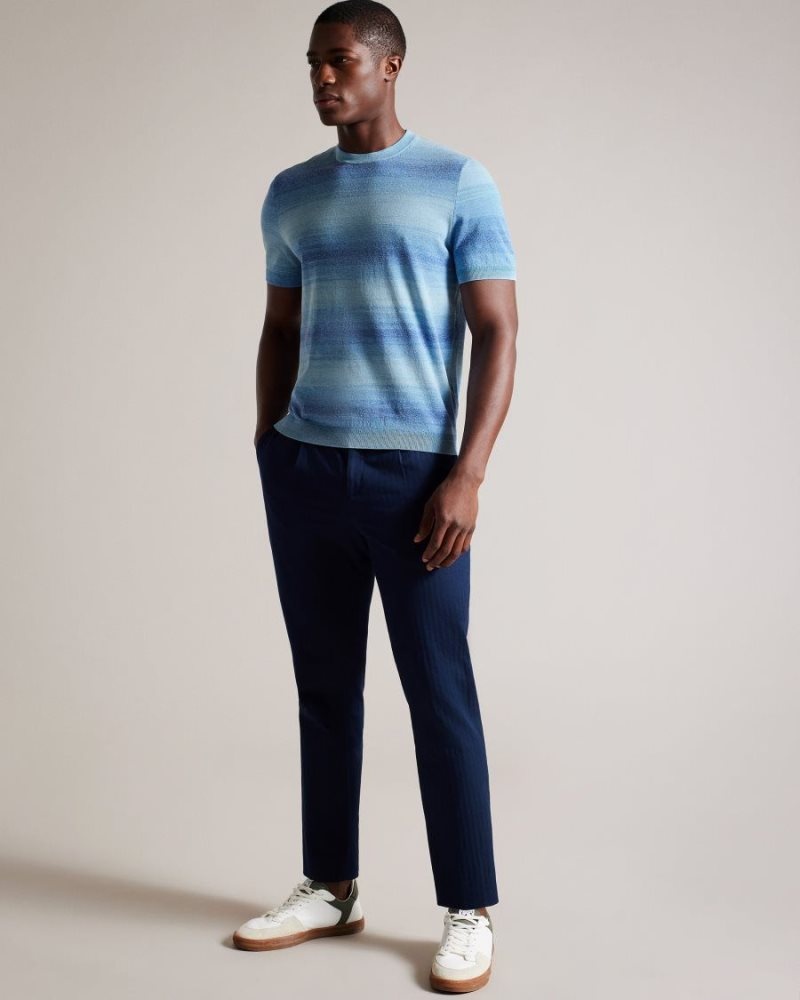 Dark Blue Ted Baker Notte Short Sleeve Ombre Stripe T-Shirt Jumpers & Knitwear | KFJXVCN-07