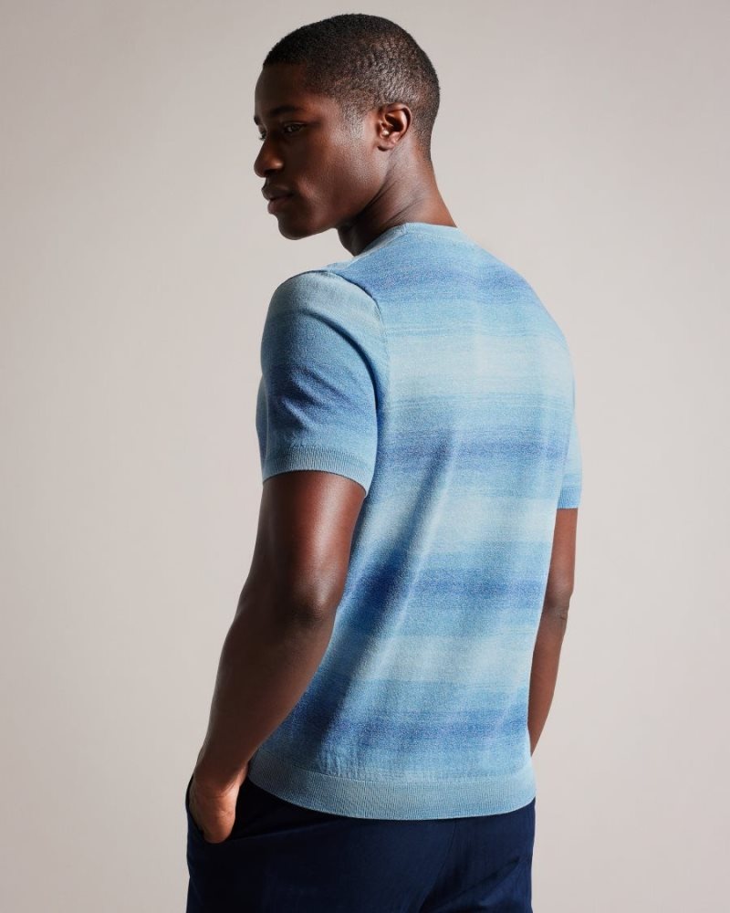 Dark Blue Ted Baker Notte Short Sleeve Ombre Stripe T-Shirt Jumpers & Knitwear | KFJXVCN-07