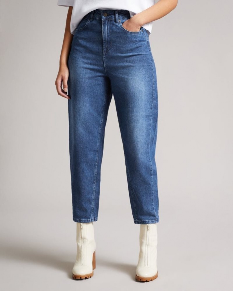 Dark Blue Ted Baker Oliwia Barrel Leg Jeans Jeans | RFULJEN-67