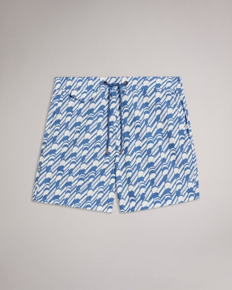 Dark Blue Ted Baker Salco Mid Scale Geometric Swim Shorts Swimwear & Beachwear | PVNROQU-79