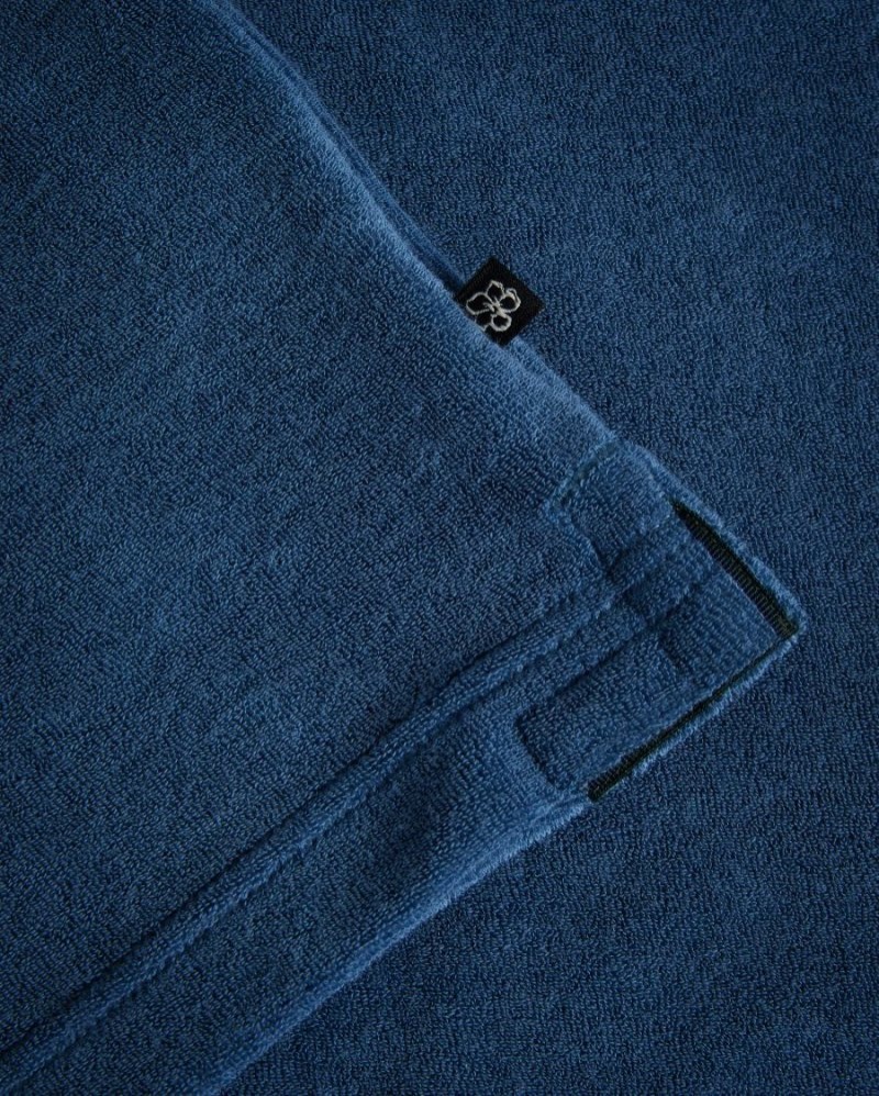 Dark Blue Ted Baker Sndbank Towelling Revere Collar Polo Shirt Polo Shirts | NUZVHDJ-09