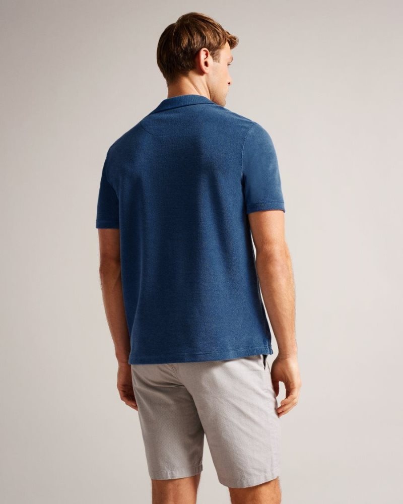 Dark Blue Ted Baker Sndbank Towelling Revere Collar Polo Shirt Polo Shirts | NUZVHDJ-09