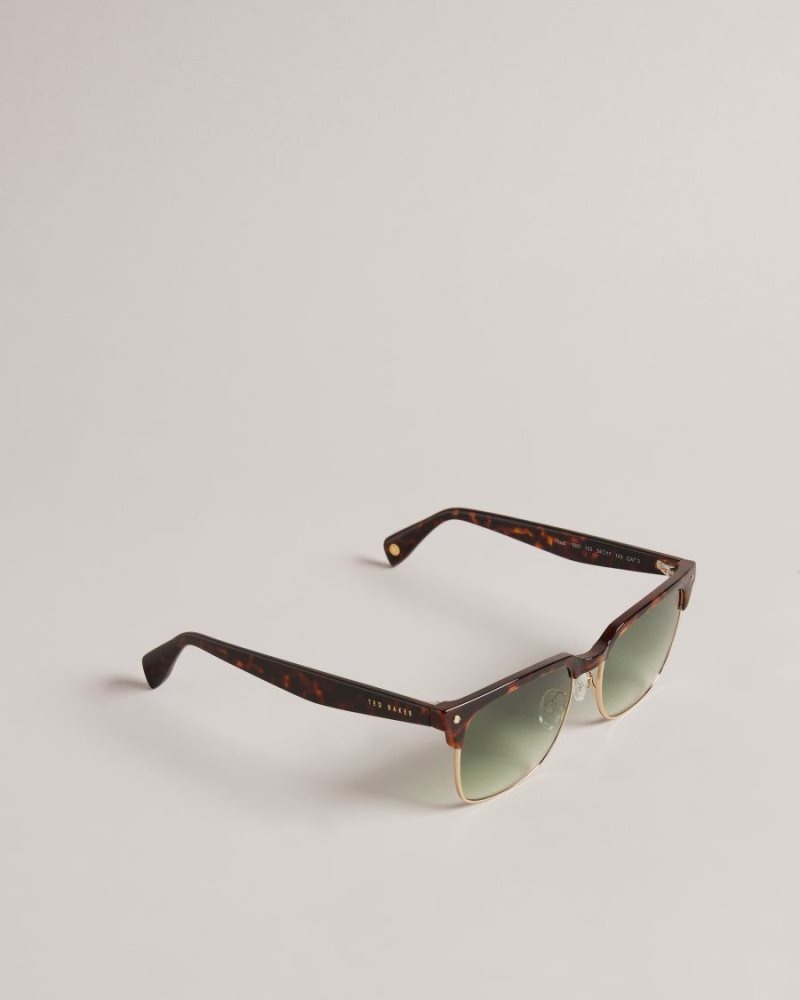 Dark Brown Ted Baker Ffloyd Tortoiseshell Clubmaster Sunglasses Sunglasses | UFNEOIK-79