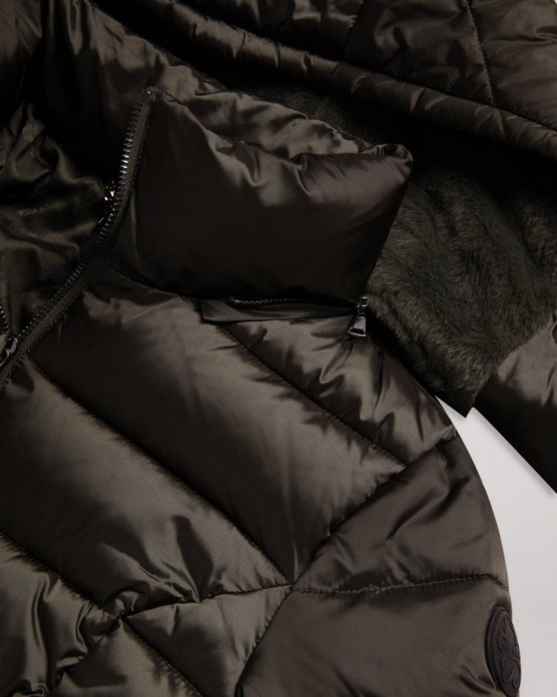 Dark Green Ted Baker Abbiiee Belted Padded Coat With Detachable Hood Coats & Jackets | AFEBRCN-18
