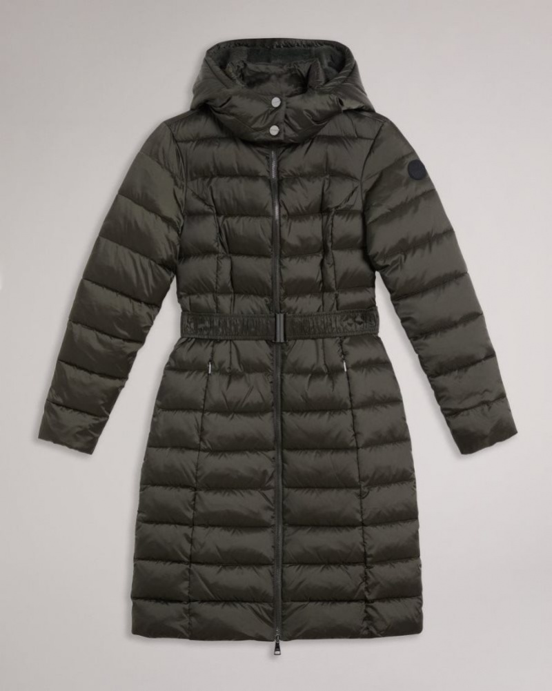 Dark Green Ted Baker Aliciee Long Padded Showerproof Coat Coats & Jackets | HSPBTVY-49
