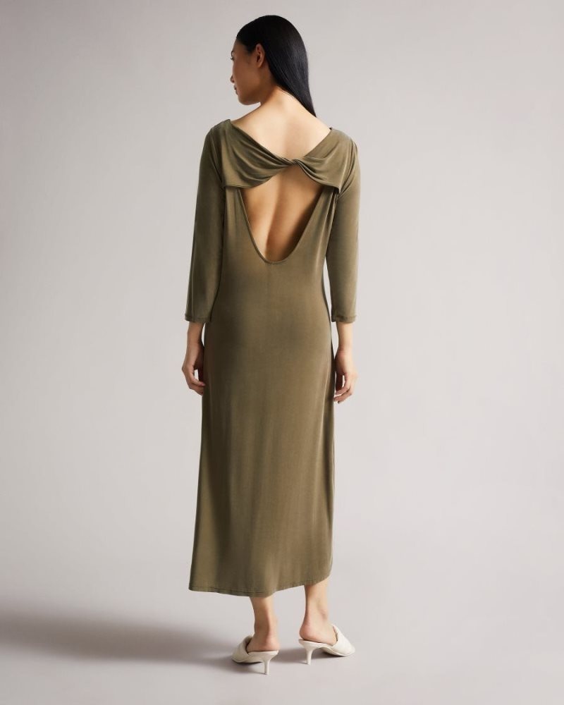 Dark Green Ted Baker Neivaeh Twist Back Jersey Dress Dresses | RXLEQWA-68