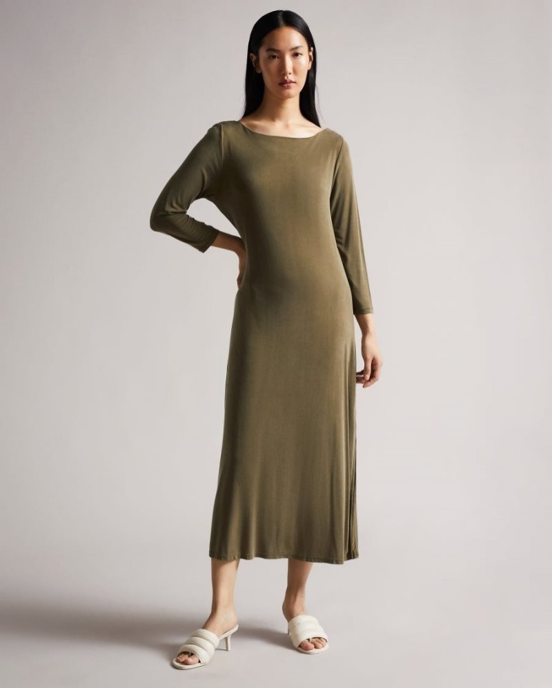 Dark Green Ted Baker Neivaeh Twist Back Jersey Dress Dresses | RXLEQWA-68