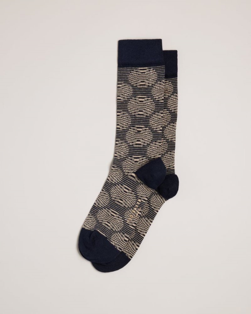 Dark Navy Ted Baker Circsok Circular Geometric Socks Socks | JTGEBMR-57
