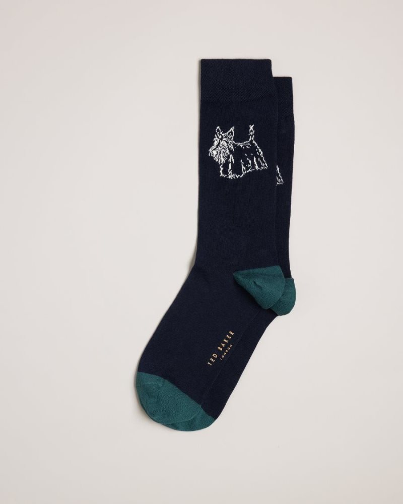 Dark Navy Ted Baker Dogsock Scottie Dog Print Socks Socks | AHLJEWK-73