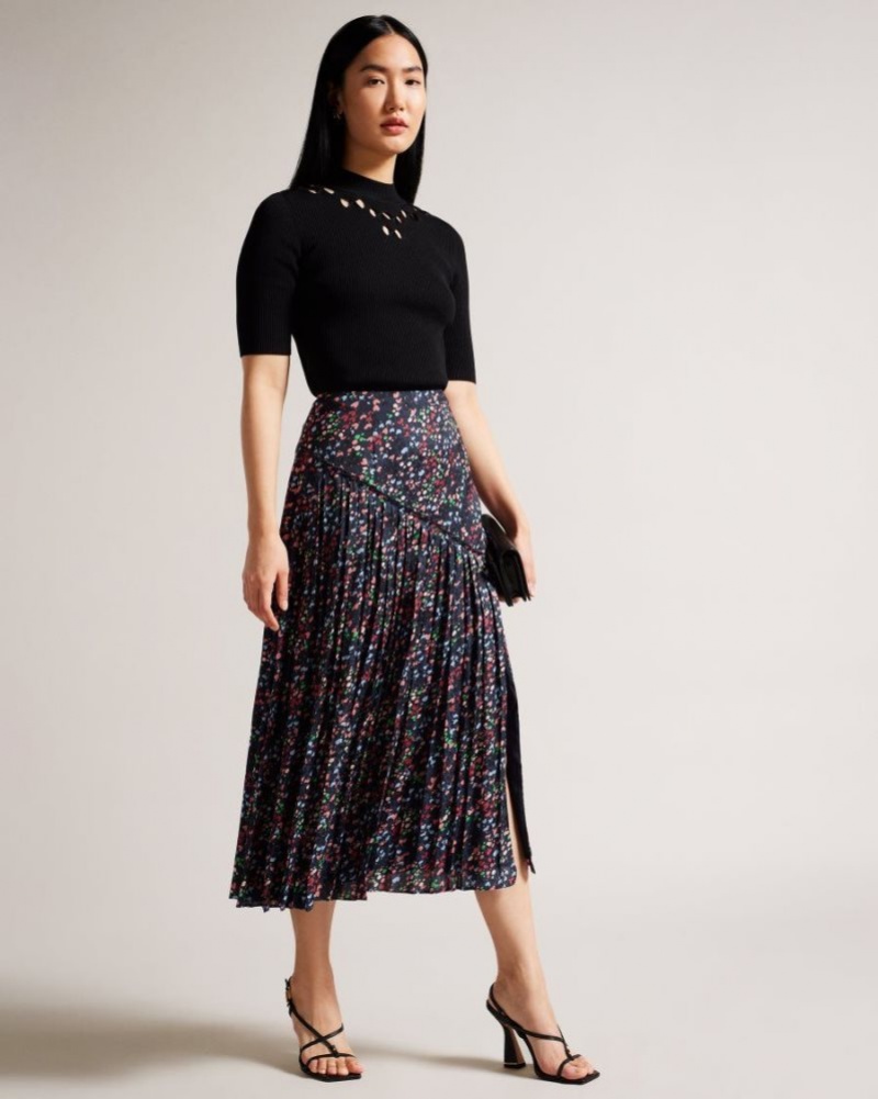 Dark Navy Ted Baker Israa Pleated Midi Skirt Skirts | GSKVRTM-03