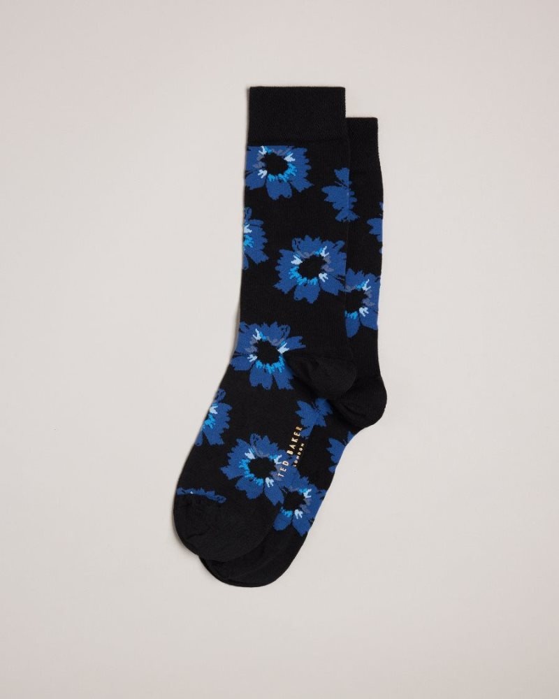 Dark Navy Ted Baker Newflor Painted Floral Print Socks Socks | UKPOQVT-64