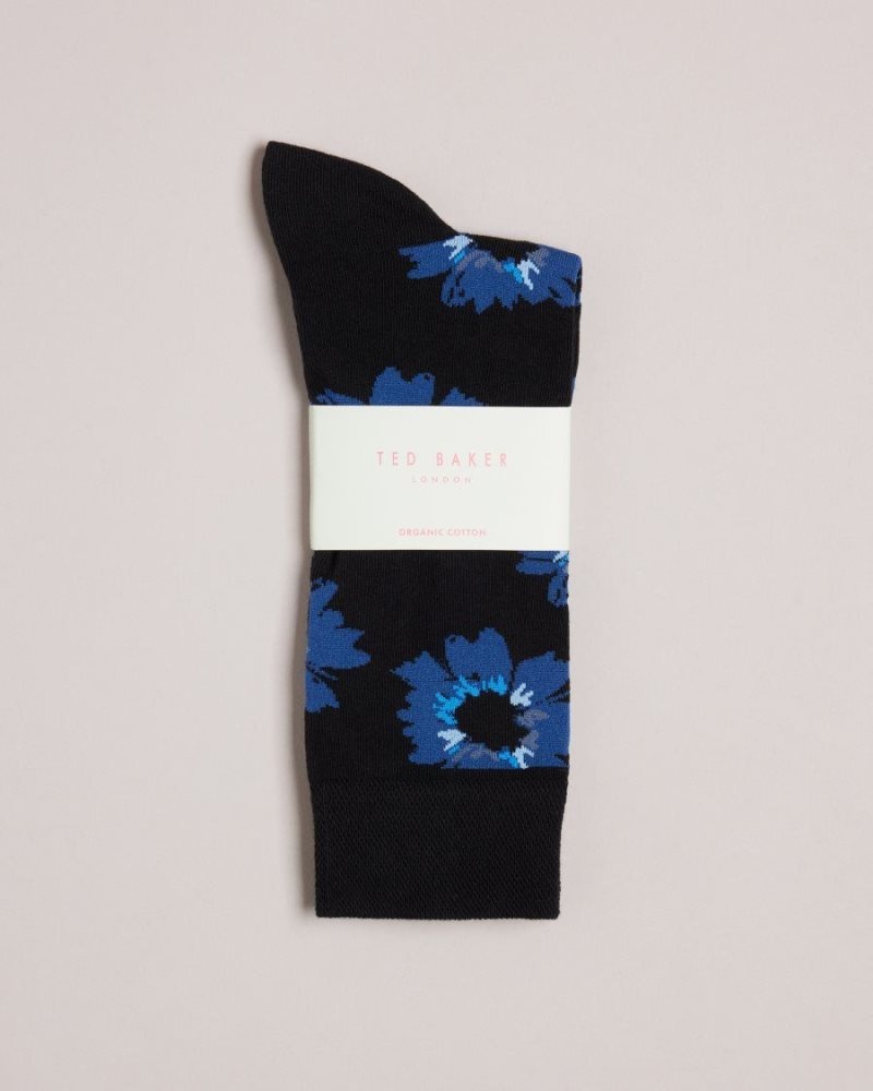 Dark Navy Ted Baker Newflor Painted Floral Print Socks Socks | UKPOQVT-64