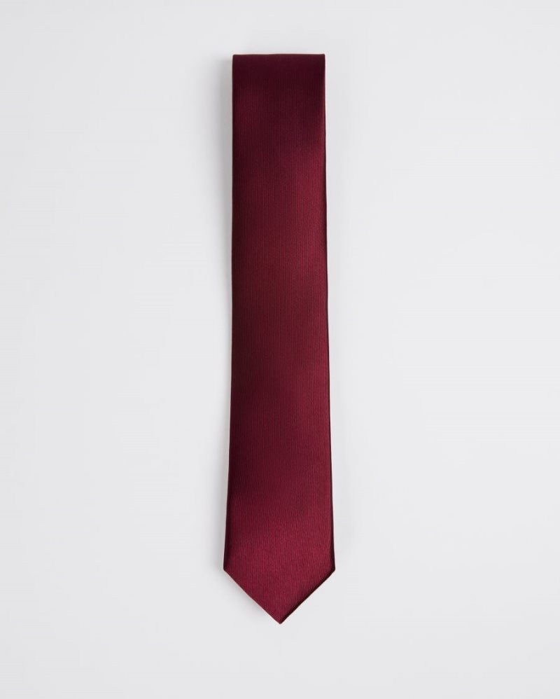 Dark Red Ted Baker Blula Twill Silk Tie Ties & Bowties | SXUVEIP-05