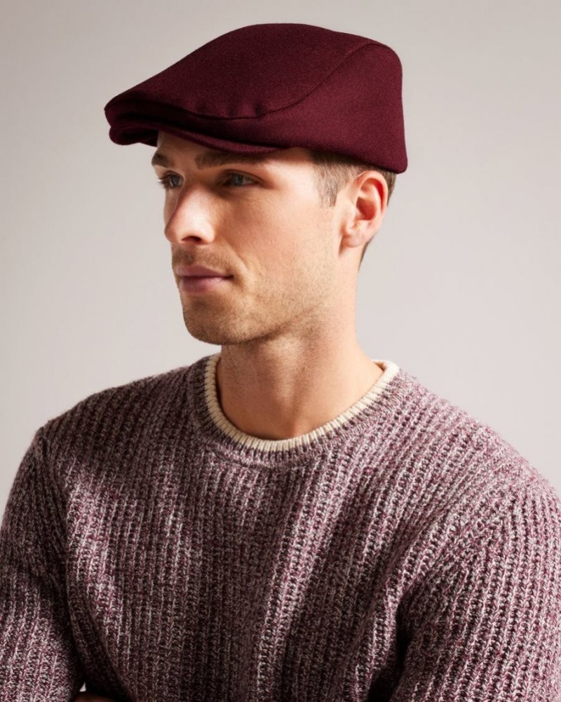 Dark Red Ted Baker Jamessa Wool Blend Flat Cap Hats & Caps | VJRGMAE-29