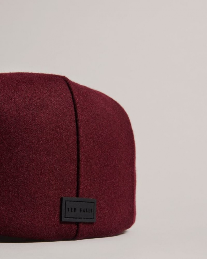 Dark Red Ted Baker Jamessa Wool Blend Flat Cap Hats & Caps | VJRGMAE-29