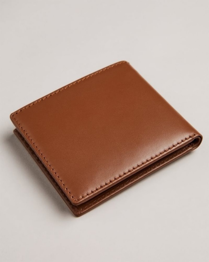 Dark Tan Ted Baker Groote Leather Bifold Wallet With Coin Pocket Wallets & Cardholders | QMSFPLH-80
