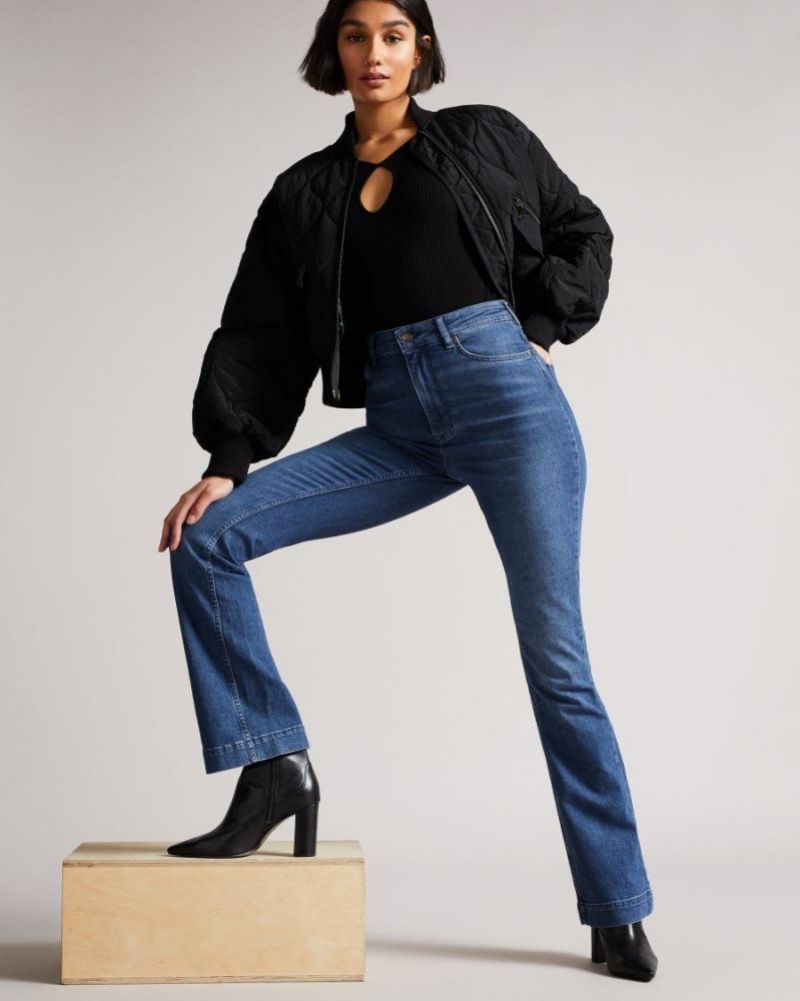 Dark Wash Ted Baker Piamo Kickflare Denim Jeans | OTKAWZR-92
