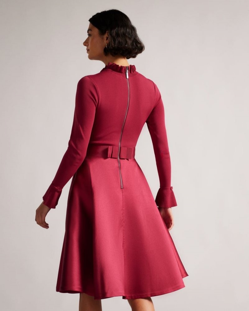 Deep-Pink Ted Baker Zadi Knitted Frill Full Skirt Dress Dresses | GVBRXSO-80
