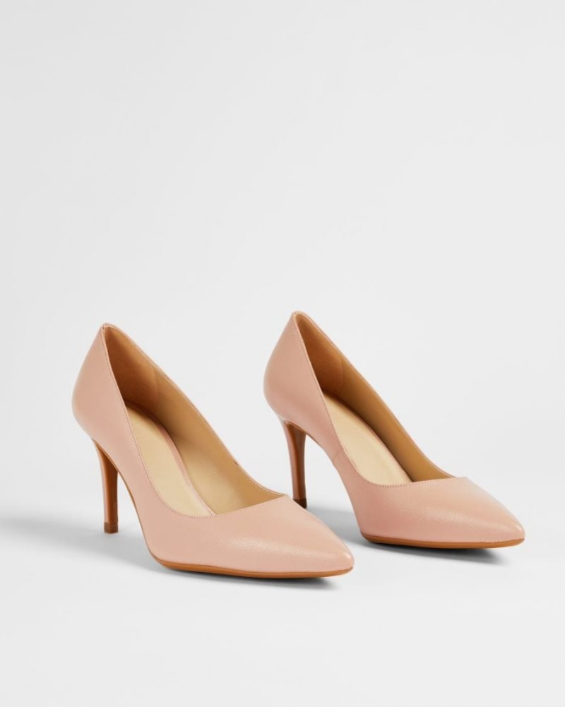 Dusky Pink Ted Baker Alysse Leather Court Shoes Heels | CQRYFGP-90