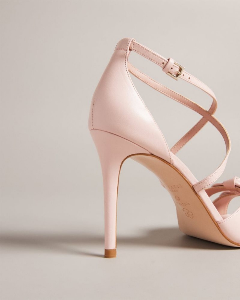 Dusky Pink Ted Baker Bicci Leather Bow Heeled Sandals Heels | NUDLFBH-64