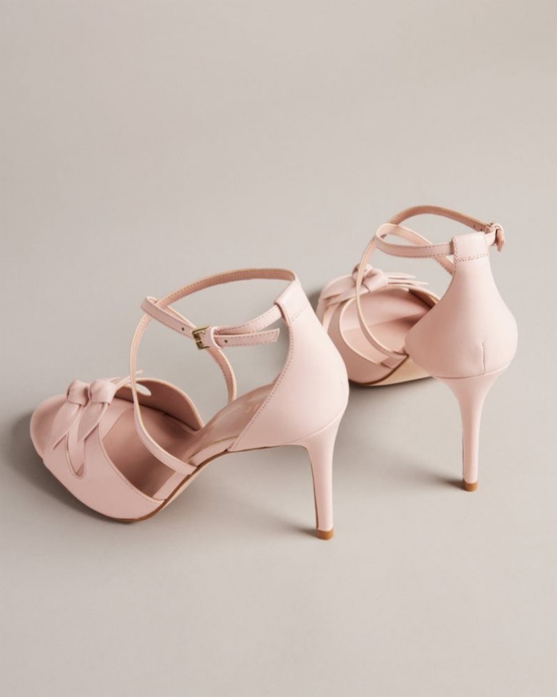Dusky Pink Ted Baker Bicci Leather Bow Heeled Sandals Heels | NUDLFBH-64