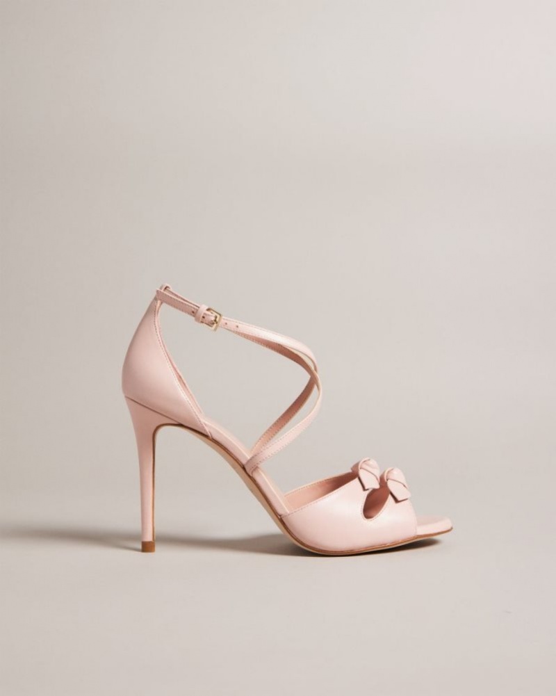 Dusky Pink Ted Baker Bicci Leather Bow Heeled Sandals Heels | PEBAKGV-53