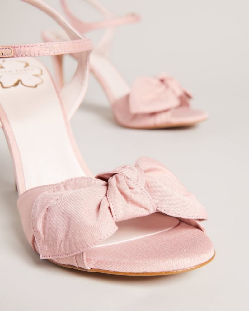 Dusky Pink Ted Baker Heevia Moire Satin Bow Heeled Sandals Heels | KYXNBEL-23