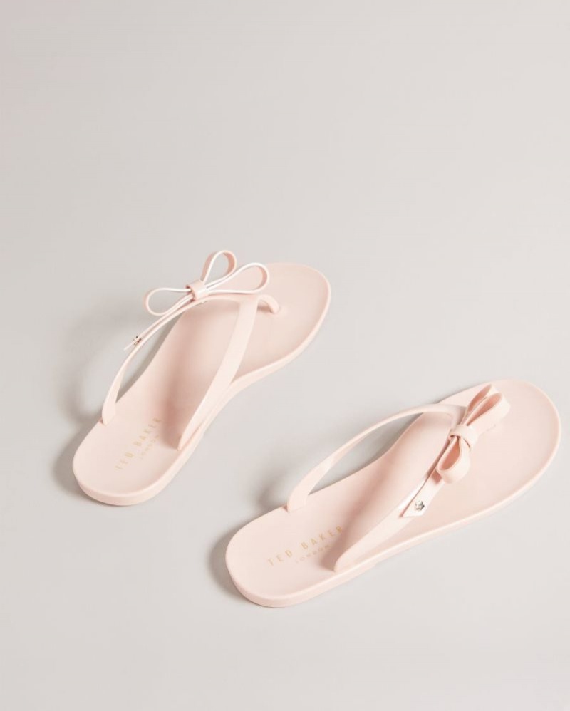 Dusky Pink Ted Baker Jassey Bow Flip Flops Sandals & Sliders | JNSVKWX-94