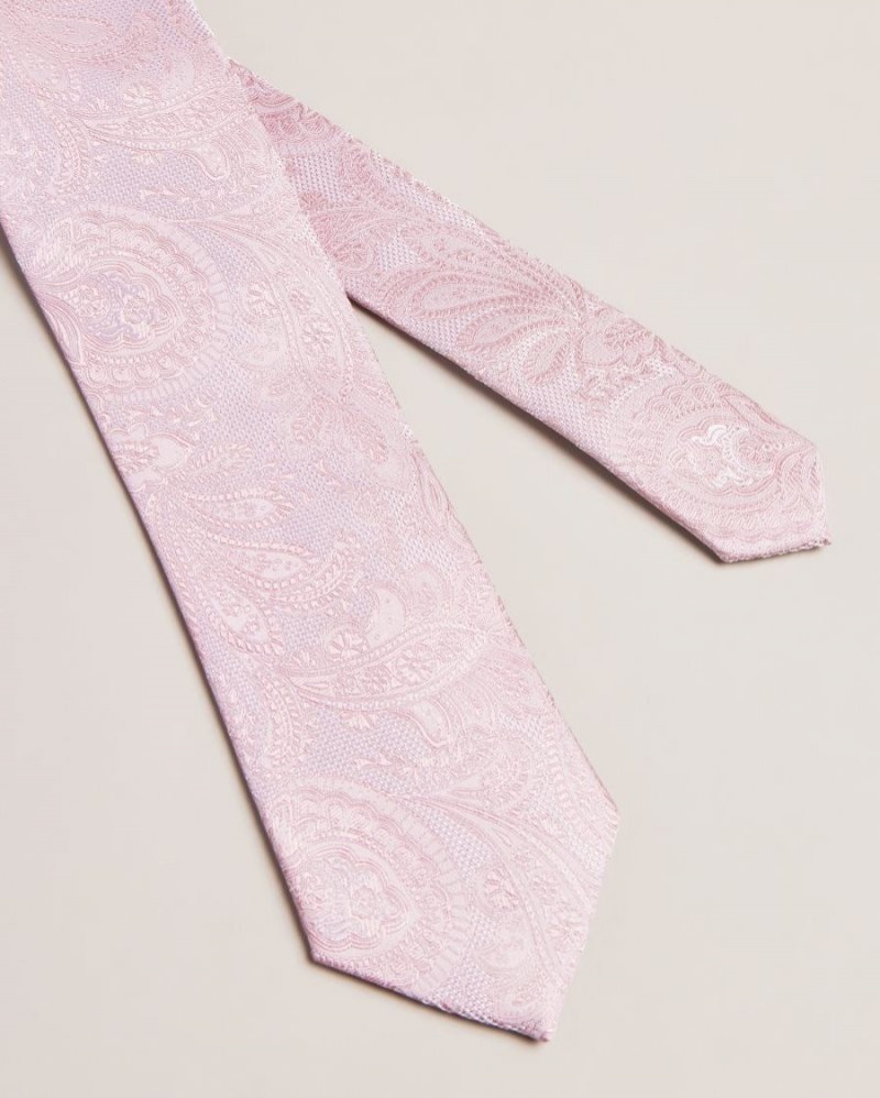 Dusky Pink Ted Baker Meews Paisley Silk Tie Ties & Bowties | ANYXFPU-90