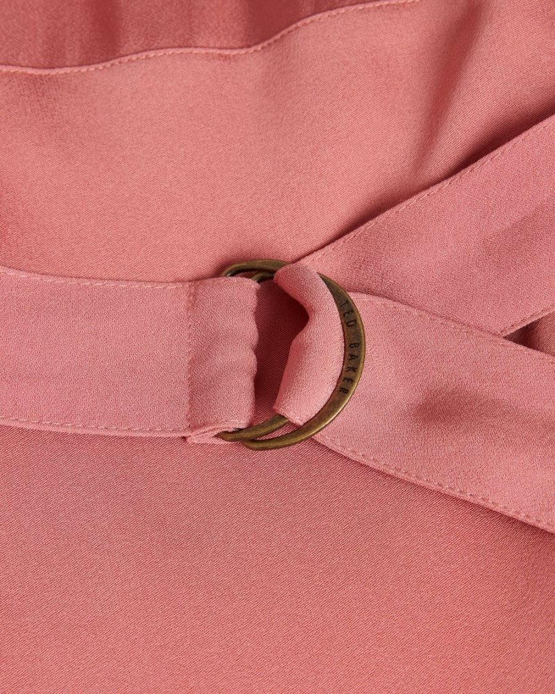 Dusky Pink Ted Baker Noemi V Neck Bias Cut Midi Dress Dresses | GWMKSRY-15