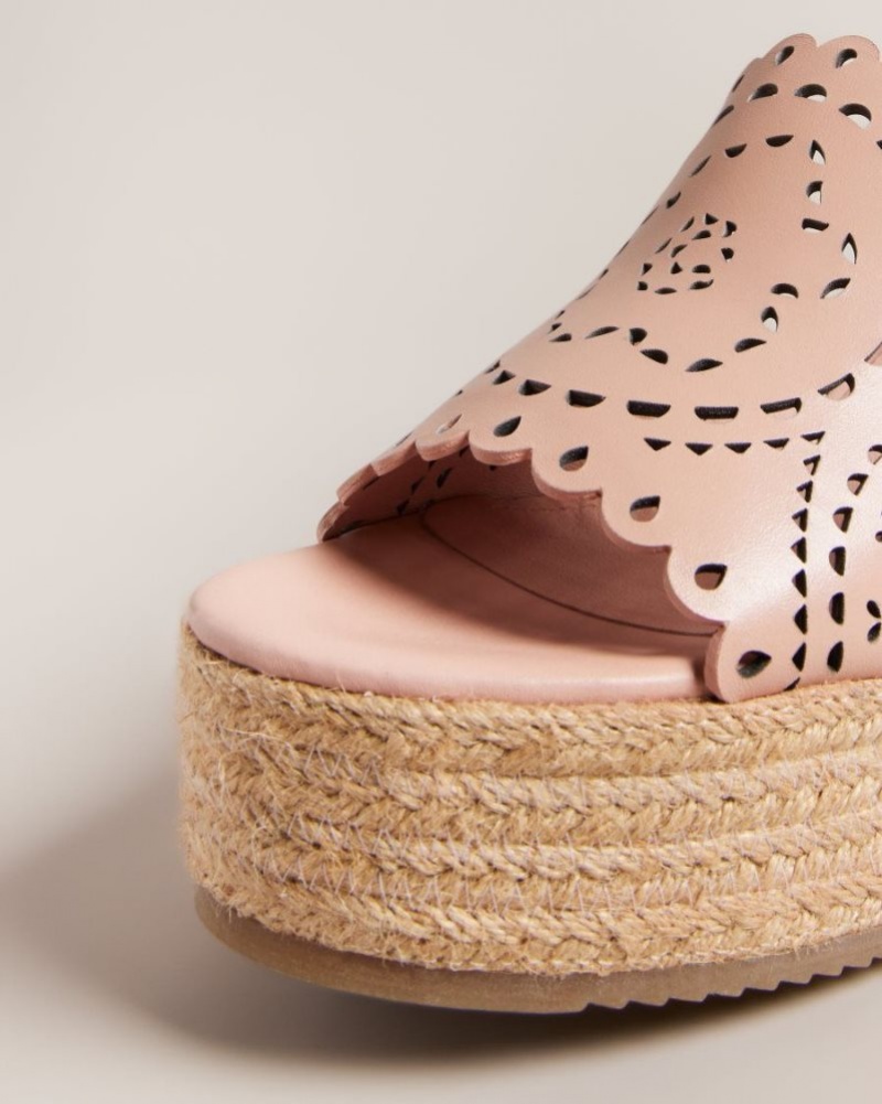 Dusky Pink Ted Baker Pinky Laser Cut Wedge Sandals Heels | ICSJDVR-23