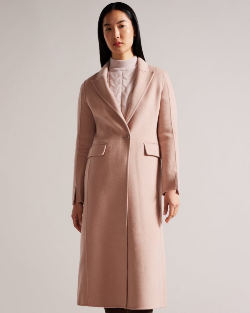 Dusky Pink Ted Baker Serinn Wool Blend Longline Coat Coats & Jackets | FONTMWA-07