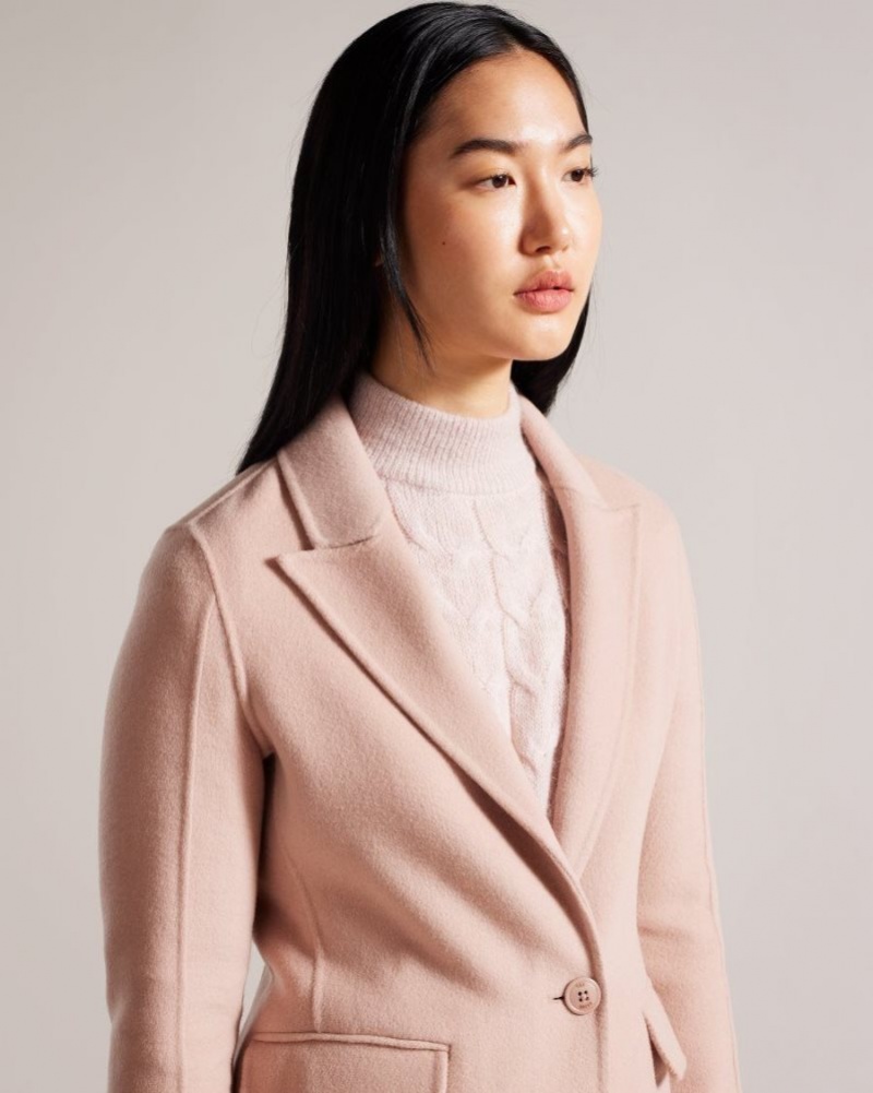 Dusky Pink Ted Baker Serinn Wool Blend Longline Coat Coats & Jackets | FONTMWA-07