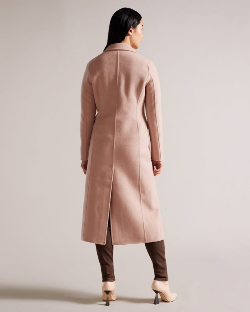 Dusky Pink Ted Baker Serinn Wool Blend Longline Coat Coats & Jackets | FONTMWA-07