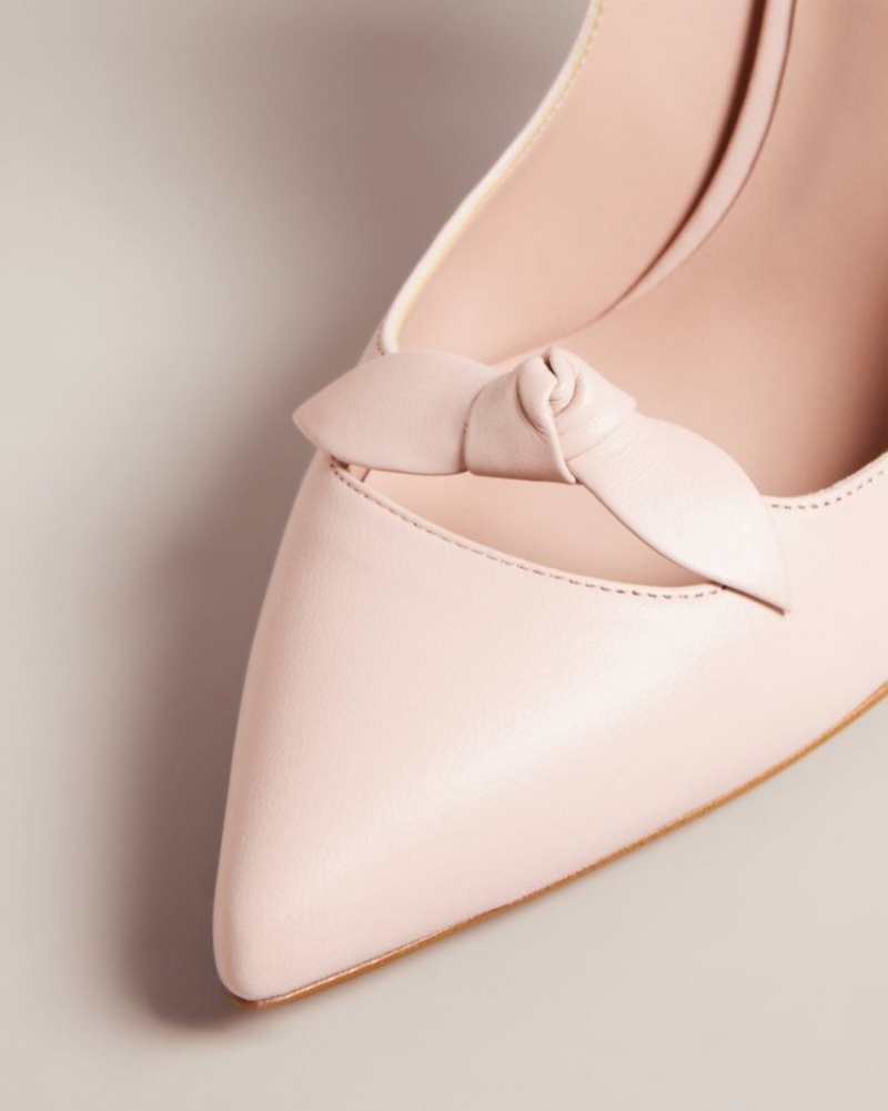 Dusky Pink Ted Baker Teliah Leather Bow Embellished Court Heels Heels | HSIKOGC-39