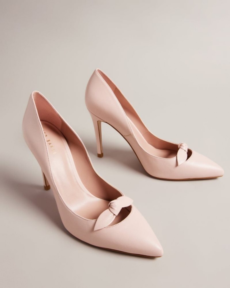 Dusky Pink Ted Baker Teliah Leather Bow Embellished Court Heels Heels | SKZMIWP-07