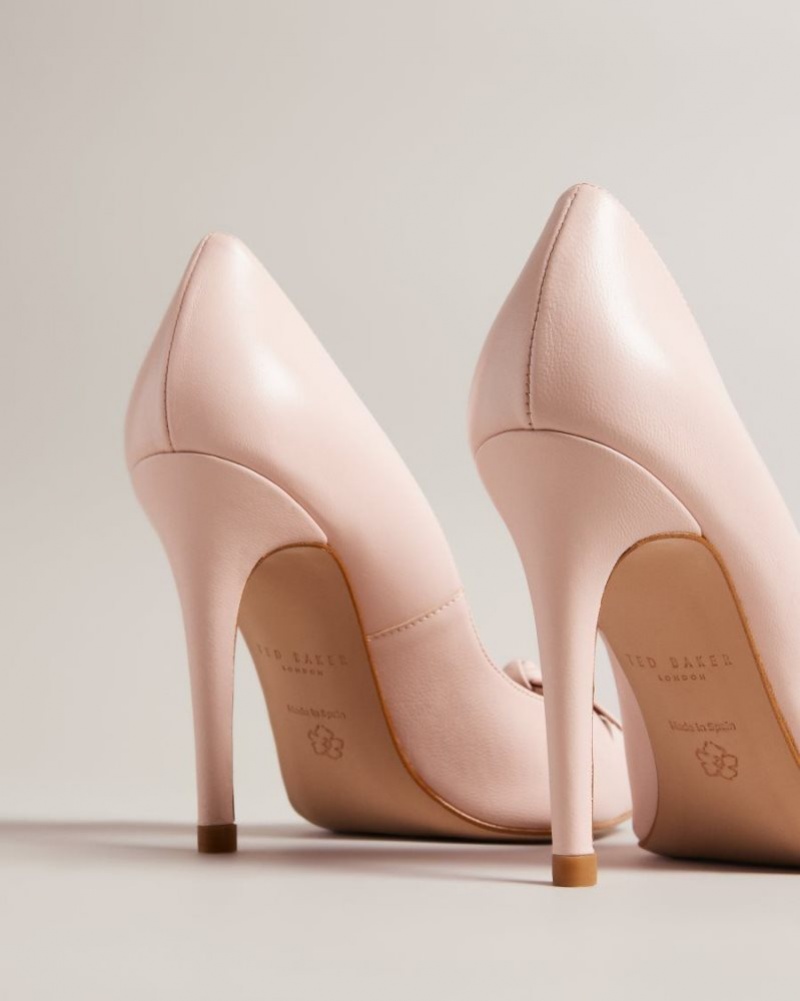 Dusky Pink Ted Baker Teliah Leather Bow Embellished Court Heels Heels | SKZMIWP-07