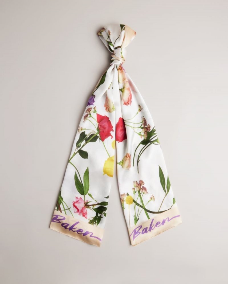 Ecru Ted Baker Bettyye Floral Printed Long Scarf Scarves | WITCBKZ-48