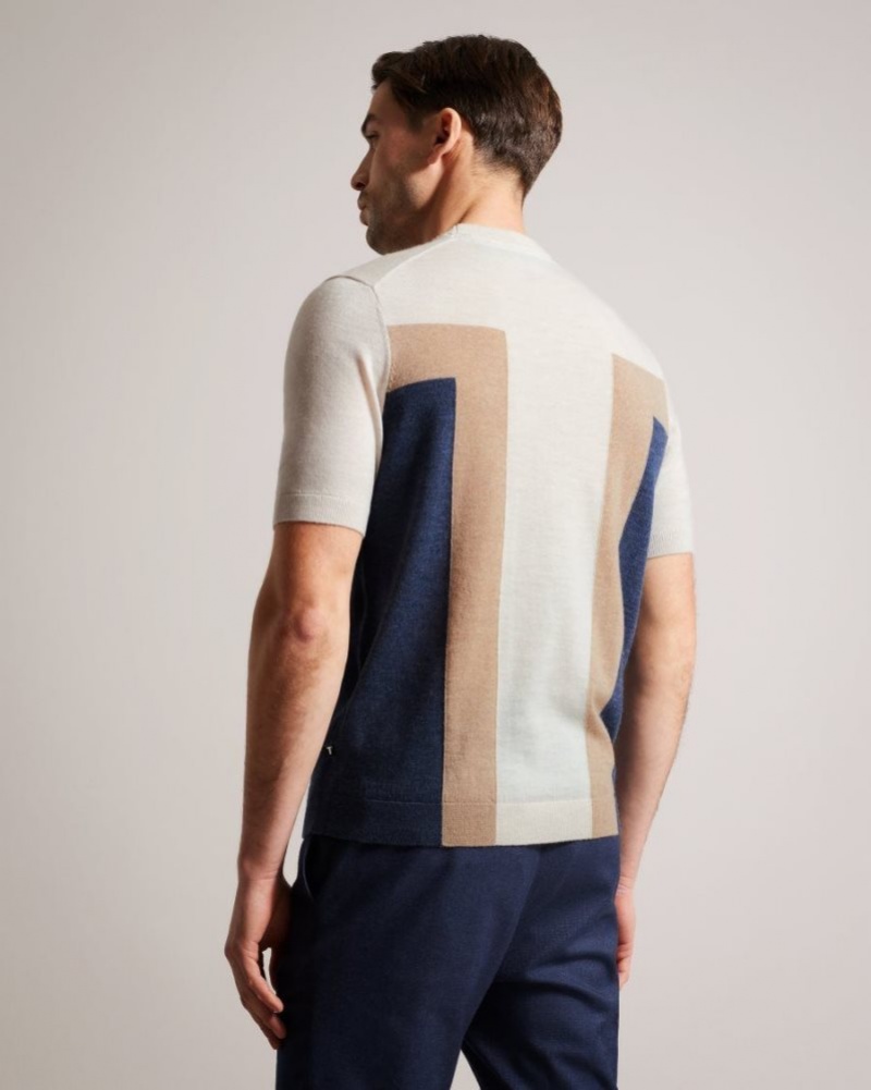 Ecru Ted Baker Navia Short Sleeve Pure Wool T-Shirt Jumpers & Knitwear | DTFEBIH-28