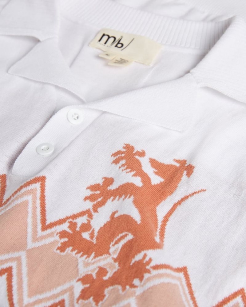 Ecru Ted Baker Nyland MIB Geo Revere Knit Polo Polo Shirts | SXGUOVC-16