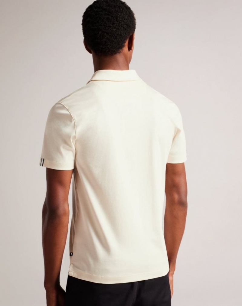 Ecru Ted Baker Zeiter Short Sleeve Slim Fit Polo Shirt Polo Shirts | SMODIPT-79