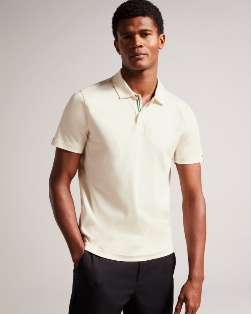 Ecru Ted Baker Zeiter Short Sleeve Slim Fit Polo Shirt Polo Shirts | SMODIPT-79