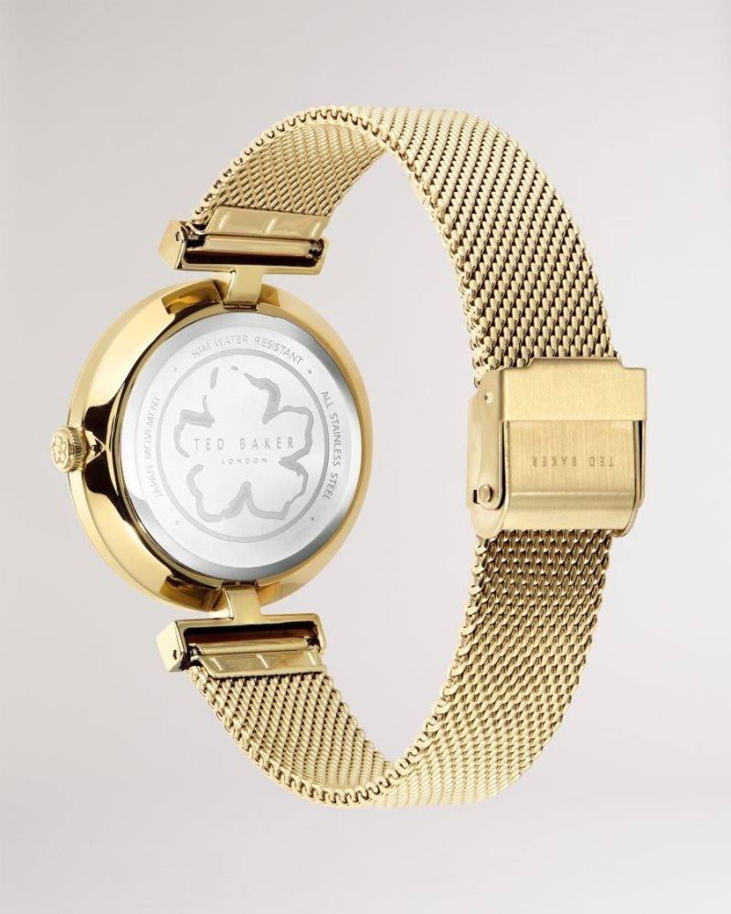 Gold Colour Ted Baker Darbs T Frame Mesh Strap Watch Watches | CKBLMVP-80
