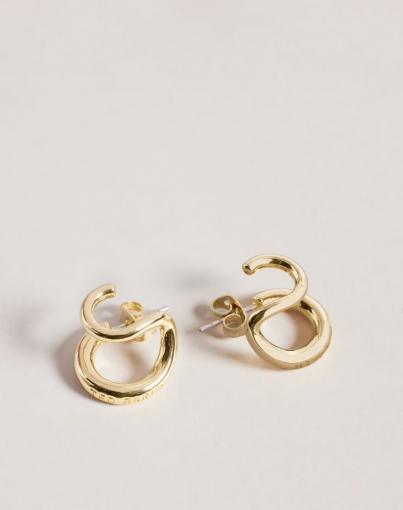 Gold Colour Ted Baker Hennriy Double Hoop Earrings Jewellery | FINLQWG-29