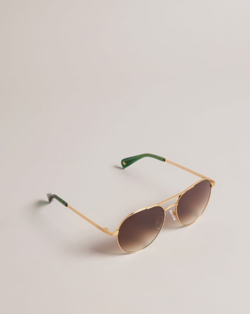 Gold Colour Ted Baker Konradi Metal Aviator Sunglasses Sunglasses | GIETUCW-17