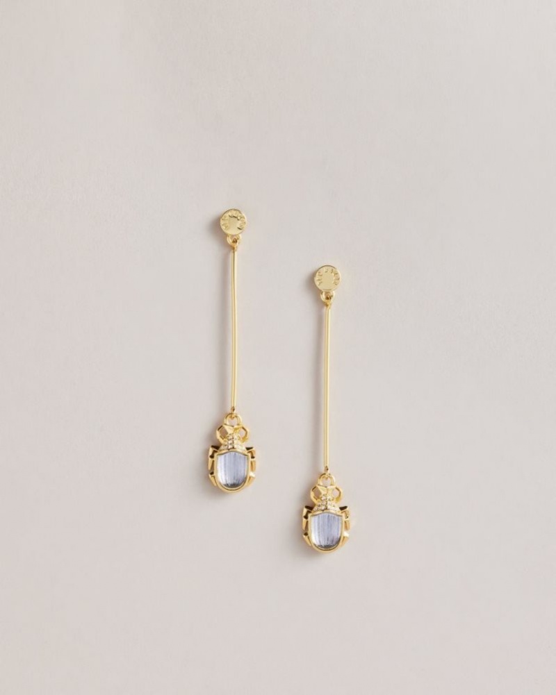 Gold Colour Ted Baker Lenniee Love Bug Crystal Drop Earrings Jewellery | XYBVSUW-24