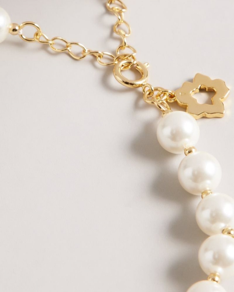 Gold Colour Ted Baker Palooma Glass Pearl And Magnolia Necklace Jewellery | SVCLOGA-89