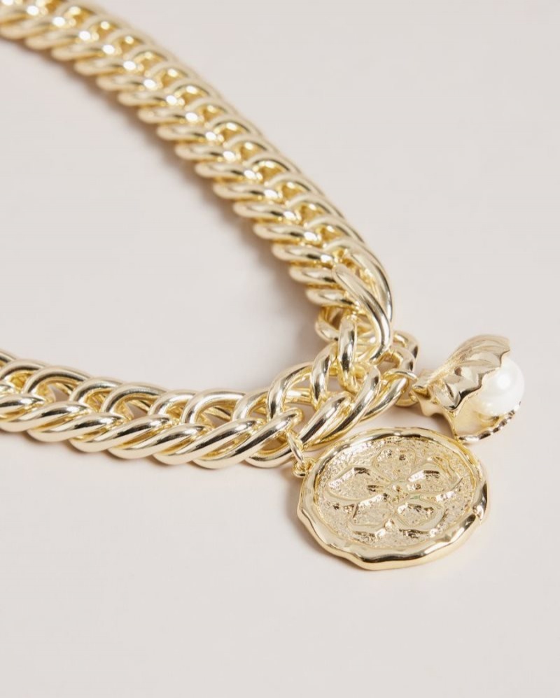 Gold Colour Ted Baker Parsah Statement Chain Necklace Jewellery | RDPQGIA-68